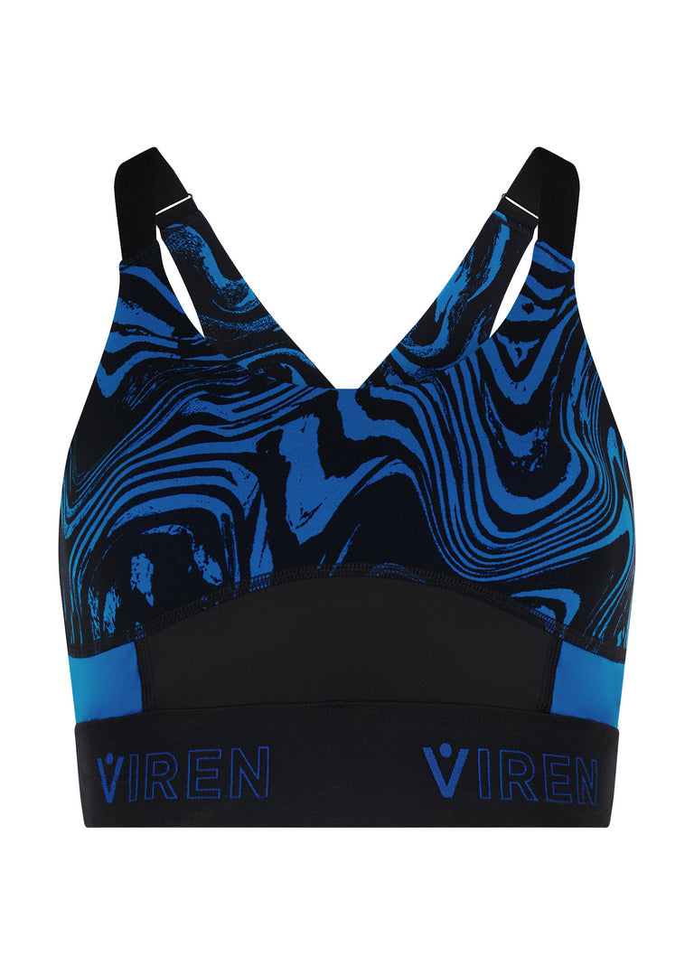 Prowess Print Block Bra - Blue Swirl